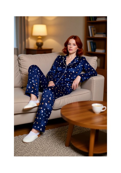 Ersefa Kadin Gece Gokyuzu Desenli Viskon Pijama Seti Fonksiyonel Dayanık Indigo Ersefa Kadin Gece Gokyuzu Desenli Viskon Pijama Seti Fonksiyonel Dayanık Indigo