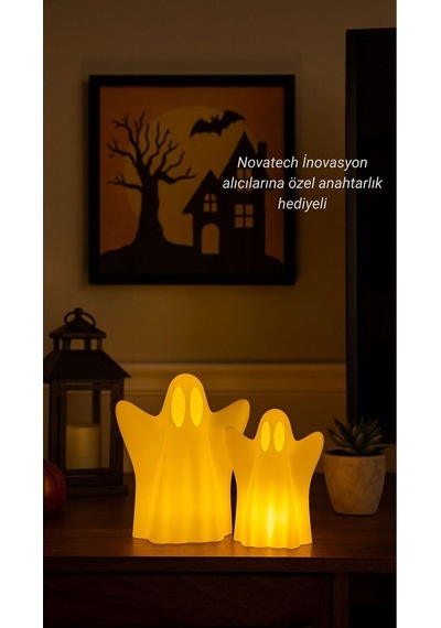 Hayalet Figürlü Dekoratif 2 Li Obje Pilli Mum İle Kullanım Halloween Aksesuarı Ev Dekor Ürünü