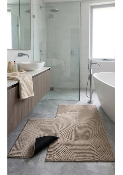 Dinarsu 2'li Banyo Paspası 60x100 40x60 Kaymaz Taban Bej