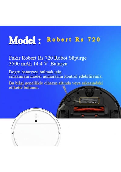 Fakir Robert Rs 720 Robot Süpürge 3500 Mah 14.4 V Batarya  Uyumlu Uzun Ömürlü, Yüksek Performans Pil