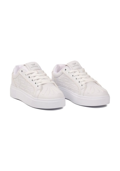Walkway Beyaz Bağcıklı Kalın Rahat Tabanlı Kadın Casual Yürüyüş Ayakkabı Sneaker 26201