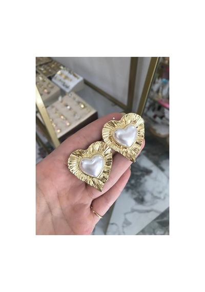 İncili Kalp Model Küpe Altın