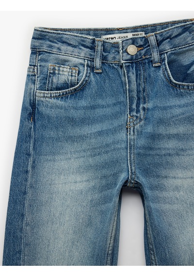 Koton Pamuklu Cepli Rahat Kesim Denim Pantolon Orta İndigo 7wkb40011td