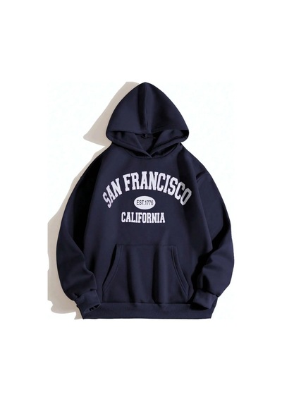 San Francisco Baskılı Oversize Sweatshirt Lacivert