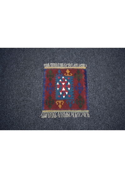 Zehra Abla Halı Vintage El Dokuma Minder Kare Kayseri Anadolu Yün Kilim 7375 Çok Renkli