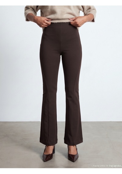 Dilvin 73037 Fermuar Detaylı Flare Pantalon Koyu Kahve