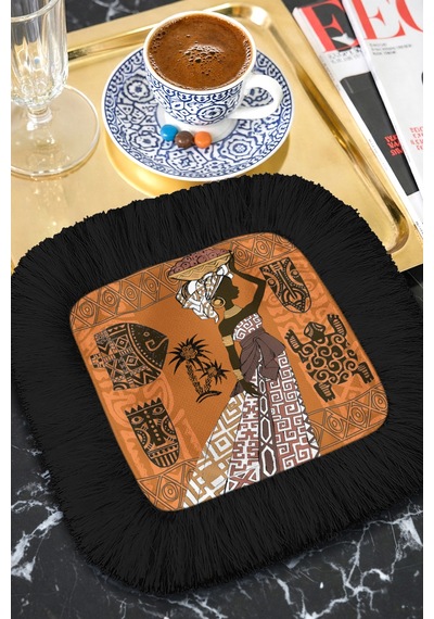 Afrika Etnik Motifli Saçaklı Sunum Peçetesi-afrikan Stili Bohem Turuncu Siyah Bardak Altlığı Mendil Çok Renkli