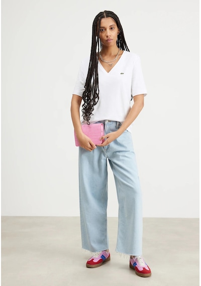 Lacoste V Yaka Organik Pamuk Bayan T-shirt Beyaz