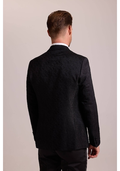 Ysf Erkek Siyah Damatlık Slim Fit Kırlangıç Yaka Desenli