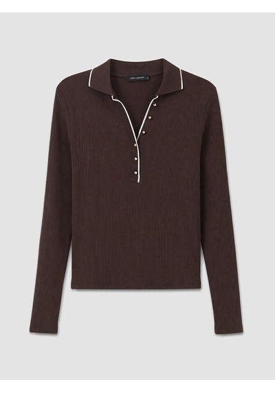 Lcw Everyday Kahverengi Polo Yaka Kadın Body