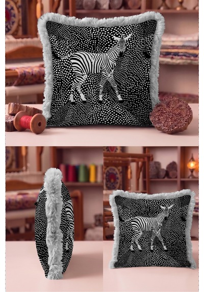 Safari Zebra Motifli Dekoratif Saçaklı Yastık Kılıfı - Gri Etnik Boho Siyah Püsküllü Kırlent Kılıfı Kadim Düş Nova Safari Zebra Motifli Dekoratif Saçaklı Yastık Kılıfı - Gri Etnik Boho Siyah Püsküllü Kırlent Kılıfı Kadim Düş Nova
