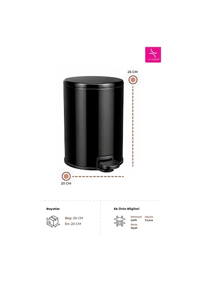 Cigo 3 Lt Banyo Mutfak Ofis Çelik Çöp Kovası - Siyah-7466