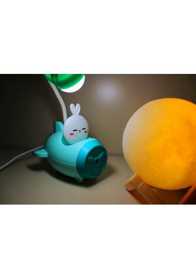 Işık Kasabası 135 Tepe Lambalı Kalem Traşlı Mavi Uçak Masa Lambası İle 3 D Led Küre Sarı Gece Lambası