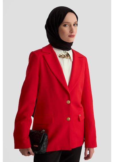 Armine Trend Gold Düğmeli Astarlı Blazer Ceket Kırmızı 25kt520