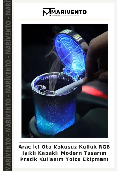 Araç İçi Oto Kokusuz Küllük Rgb Işıklı Kapaklı Modern Tasarım Pratik Kullanım Yolcu Ekipmanı