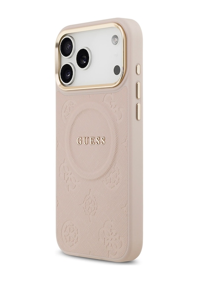 Apple Uyumlu iPhone 17 Pro Max Kılıf Guess Lisanslı M-safeli Sıcak Baskılı Yazı Logolu Pu Deri Peony Pembe Pembe