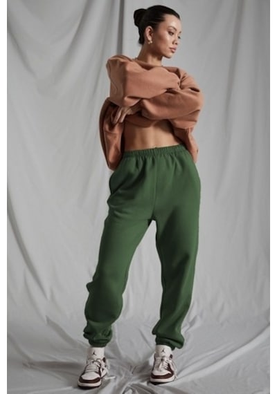Madmext Kadın Haki Beli Lastikli Oversize Eşofman Altı Mg1235 Haki