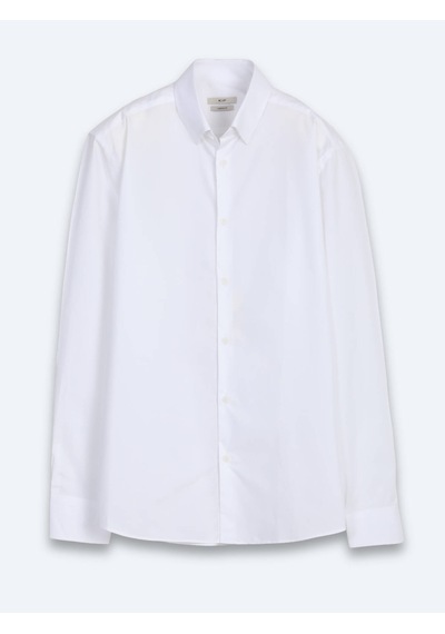 Kip Beyaz Çizgili Regular Fit Uzun Dokuma Casual %100 Pamuk Gömlek