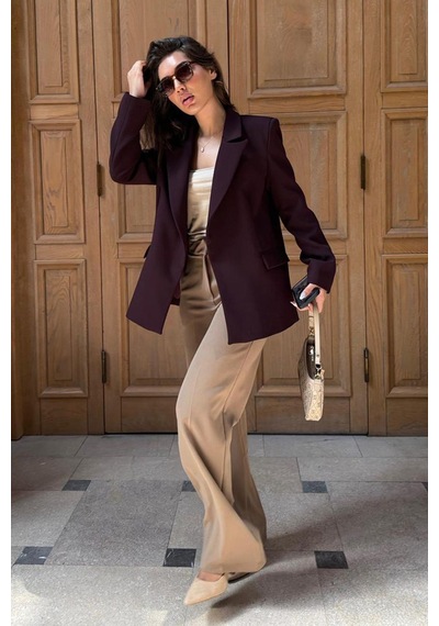 Madmext Mürdüm Astarlı Kadın Blazer Ceket Mg2508 Mürdüm