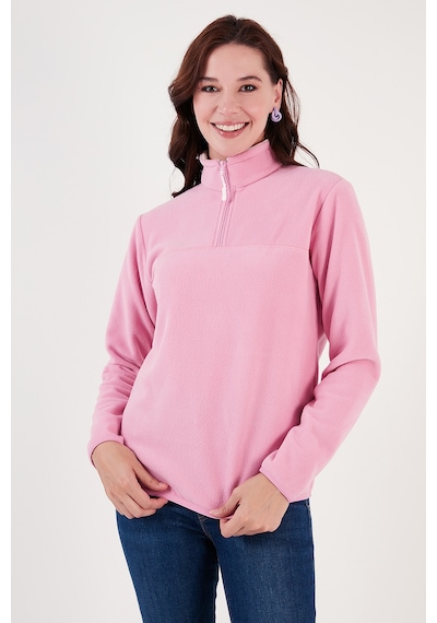Lela  Slim Fit Yumuşak Dokulu Anti-Pilling Tüylenme Yapmayan Yarım Fermuarlı Bayan Polar 5907000 Şeker Pembe