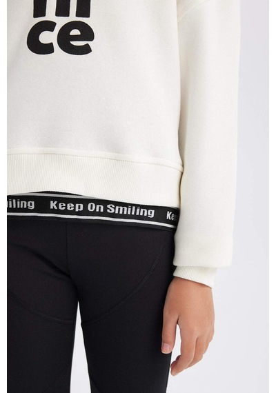 DeFacto Kız Çocuk Relax Fit Kapüşonlu Baskılı Sweatshirt E0462A825SPER85 Ekru
