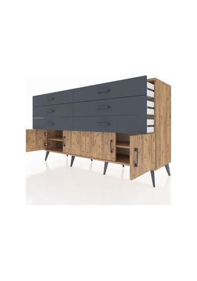 Hyperion Konsol 2 Raflı 6 Çekmeceli 4 Kapaklı 176x44x99 Çam-çam/a Çam-çam/antrasit Hyperion Konsol 2 Raflı 6 Çekmeceli 4 Kapaklı 176x44x99 Çam-çam/a Çam-çam/antrasit
