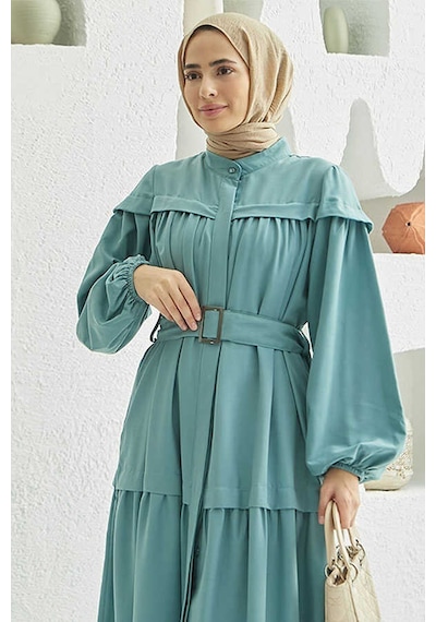 Neways 6605-carla Büzgülü Kuşaklı Elbise Mint Yeşili Mint