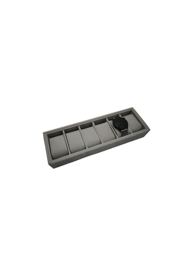 Woodini Gri Flok Kumaş 6'lı Saat Kutusu Yeni Nesil Ergonomik Yastıklı