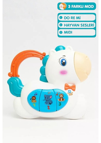 Hayvan Sesleri Çıkaran Tuşlu Işıklı Notalı Ninnili Müzikli Piyano İnteraktif Bebek Oyuncağı
