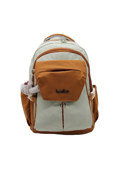 Günlük Sırt Çantası Unisex Çok Bölmeli Okul Çantası 2601 Bej-taba Siyah - Taba