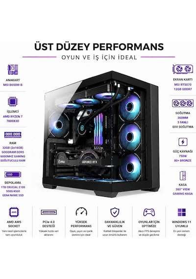 Apphirex PRESTİGE X78 R7-7800X3D 32 GB 1 TB M.2 SSD 12 GB RTX5070 W11P Masaüstü Oyuncu Bilgisayarı