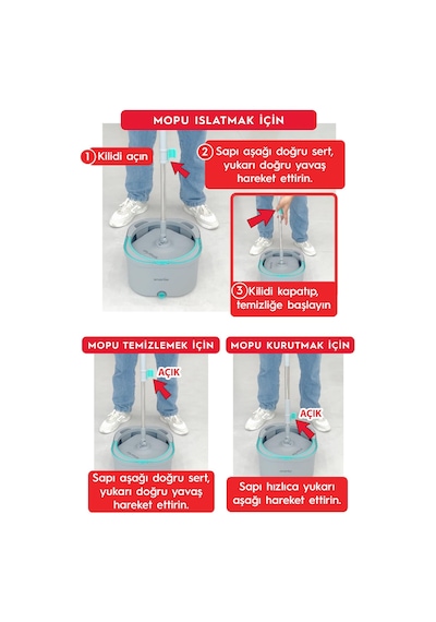 Smarter Aqua Max Özel Seri Şeffaf Temiz&kirli Suyu Ayırma Çift Kova Yedekli Temizlik Seti Mop Paspas
