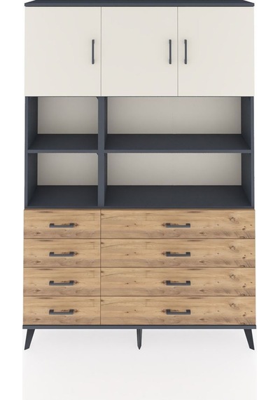 Arges Dolap 8 Raflı 8 Çekmeceli 3 Kapaklı 132x30x195 Antrasit-aytaşı/çam Aytası/atlas Çam