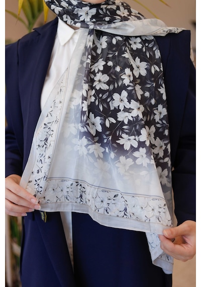 Mimiyum Lemon Flower Nayf İpek Şal - Siyah