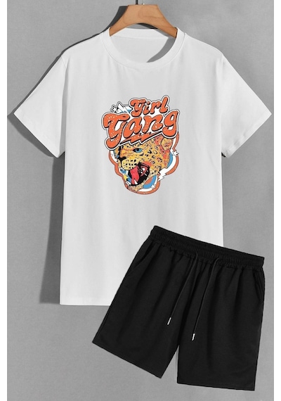 Uyguntarz Girlgang Şort T-shirt Eşofman Takımı Beyaz