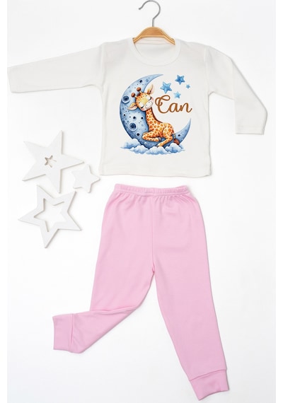 Pia Baby İsme Özel Erkek Çocuk Pijama Takımı %100 Pamuk Penye İsim Baskılı Kişiye Özel Çocuk Pijaması 10384p14pi Krem