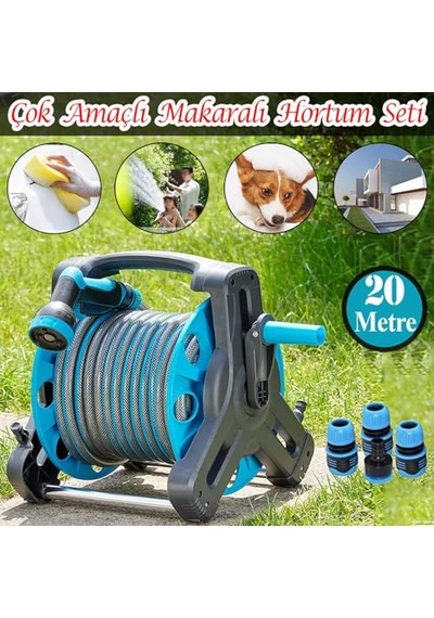 Makaralı Hortum Seti 20 Metre Garden Kit Bahçe Çeşme Su Hortumu İç Çap 1/2 Sulama Araç Yıkama