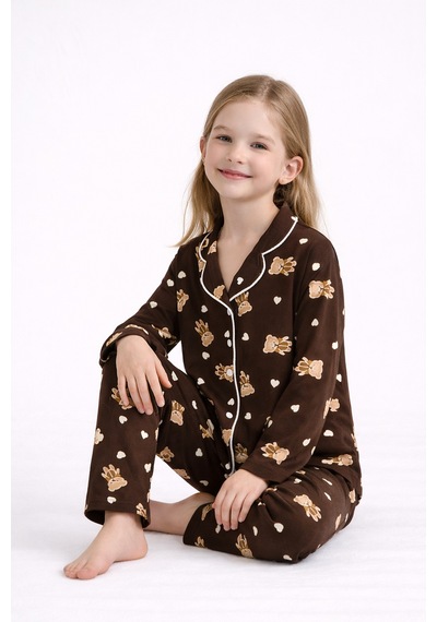 Beka Kids Ayıcık Desenli Uzun Kollu Önden Düğmeli Gömlek Yaka Kız Çocuk Pijama Takımı %100 Pamuklu Kahverengi Beka Kids Ayıcık Desenli Uzun Kollu Önden Düğmeli Gömlek Yaka Kız Çocuk Pijama Takımı %100 Pamuklu Kahverengi