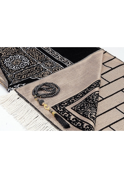 Kabe Kapısı Modeli Desenli Şönil Seccade Siyah