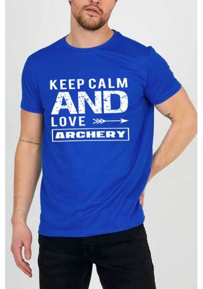 Medinenur Unisex Keep Calm Bisiklet Yaka Tshirt Mavi