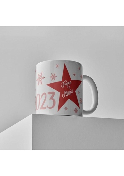 Kişiye Özel Yeniyıl 2023 Baskılı Porselen Beyaz Kupa Bardak Hk23
