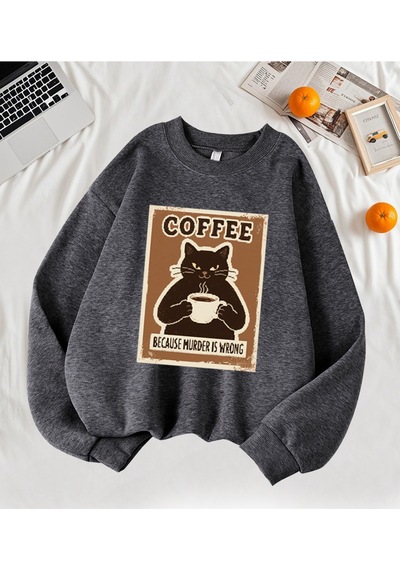 Startmore Startmoreçünkü Cinayet Yanlış Kahve Siyah Kedi Baskı Kazak Kadın Sonbahar Rahat Hipster Yumuşak Kazak Antrasit