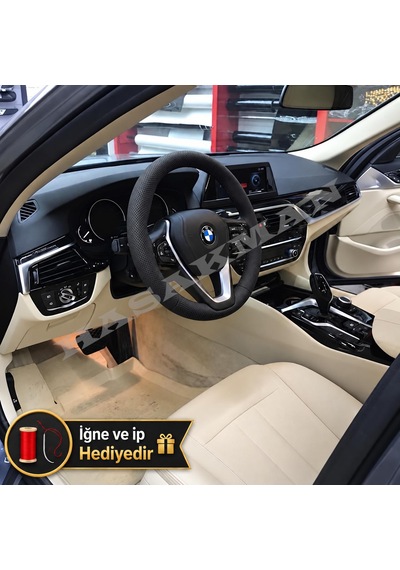 Bmw G30 Dikme Direksiyon Kılıfı Premium Komple Delikli Deri Siyah Dikiş 2016-2023