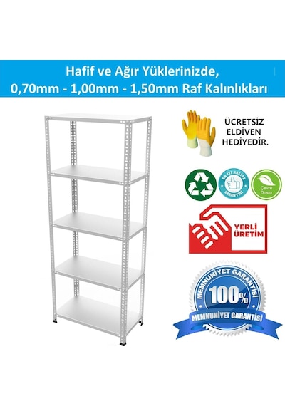 Raf Burada  5 Katlı Galvaniz Çelik Raf - Depo, Arşiv, Kiler, Dosya, Market Rafı-31x60x150 cm- 1.00 mm