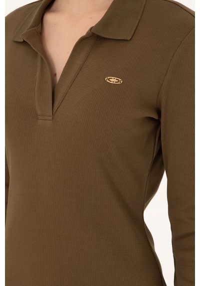 U.S. Polo Assn. Kadın Haki Polo Yaka Mini Boy Örme Elbise 50299041-VR027