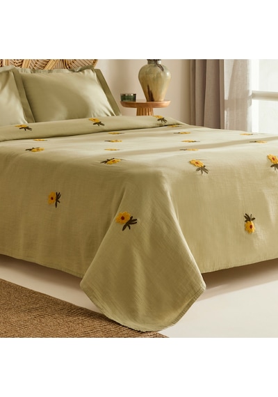 Karaca Home Sunflower %100 Pamuk Müslin Çift Kişilik Pike Takımı Adaçayı Adaçayı