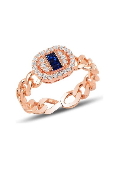Gümüş Ayarlamalı Baget Safir Taşlı Zincir Modeli Yüzük (536540954)
