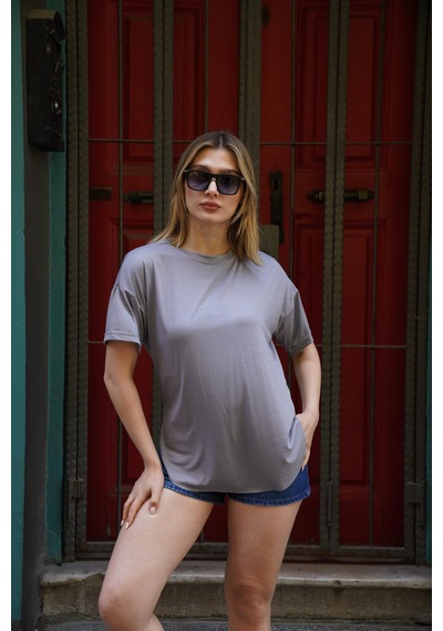 Elaxi Modal Kumaş T-shirt Gri