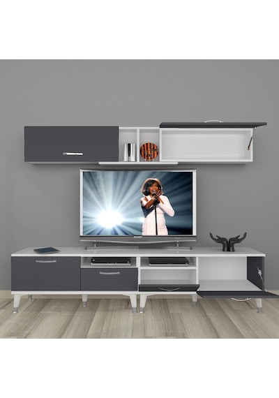 Decoraktiv Eko 5220 Mdf Silver Tv Ünitesi Tv Sehpası Beyaz - Antrasit