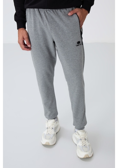 Tommy Life 84651 Erkek Fermuar Cepli Standart Kalıp Jogger Eşofman Alt Gri Melanj